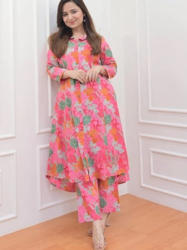 Leriya Fashion Women's Rayon Solid Regular Kurta Set (Lf-W1814&Tr871_Pink&Green_S)