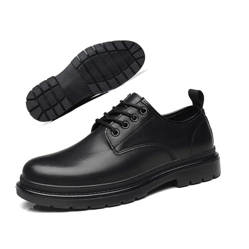 Men's Leather Lace up Platform Dress Oxfords Comfortable Round Toe Non Slip Lug Sole Low Heel Derby Shoes for Business Evening Work Shoes