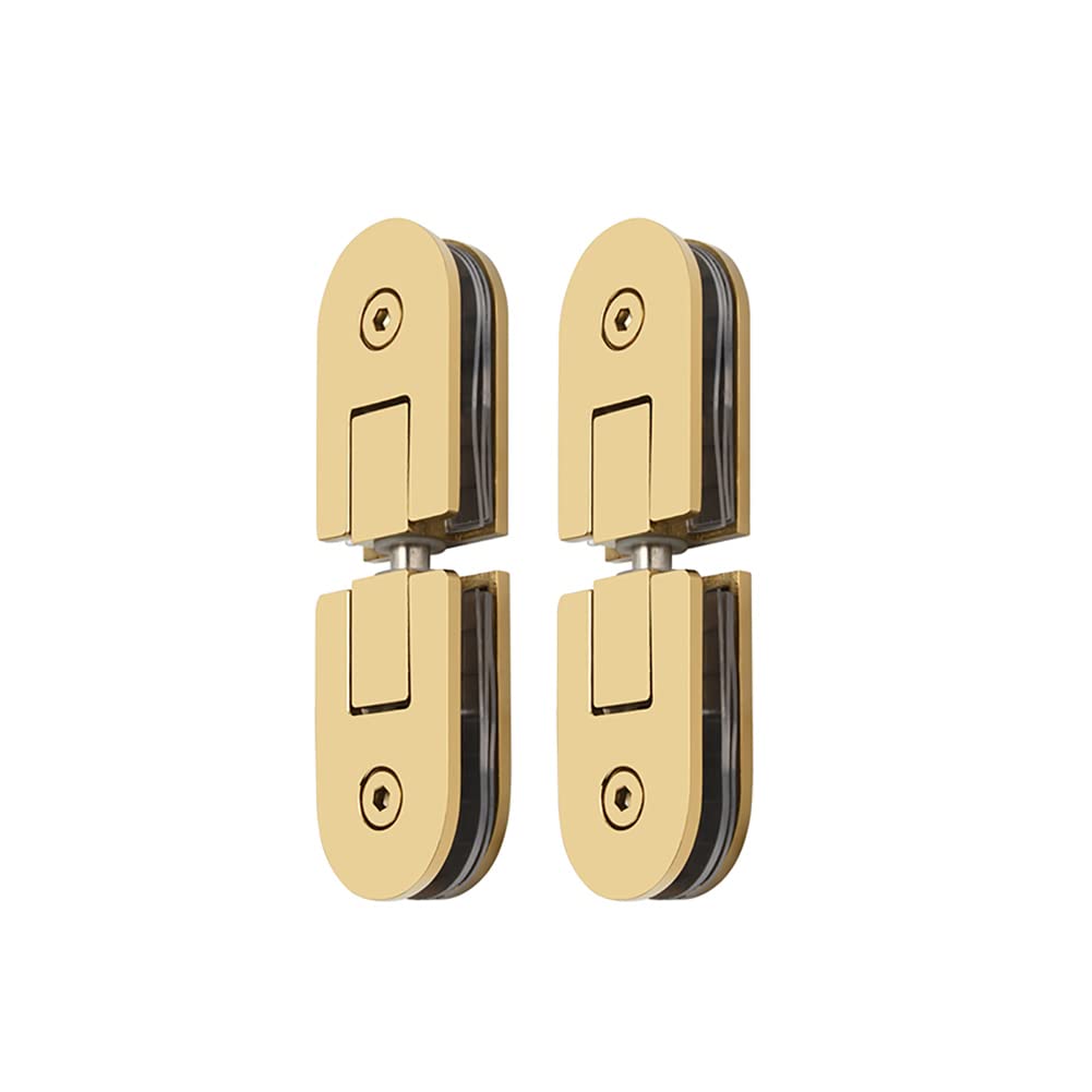 Glass Door Hinges,Frameless360 Degrees Pivot Hinge Bathroom Door Clamps 304 Stainless Steel Shower Accessories(Gold,Double clamp)
