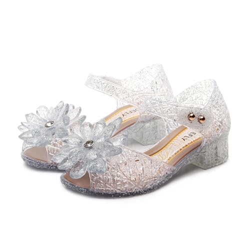 Flower Pairing Girls Princess Jelly Flats - Sparkly Dress Up Sandals for Cosplay & Parties | Lightweight Ballet Heels for Kids Ages 3-8