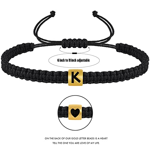 VIBILIA Initial Bracelets for Women Men Woven Rope Braided Letter Bracelet Gold 26 Alphabet Handmade Adjustable Black String Bracelet Jewelry Gifts - A2