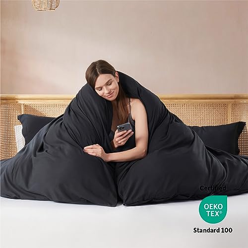 Nestl Black Duvet Cover Queen Size - Soft Double Brushed Queen Duvet Cover Set, 3 Piece, with Button Closure, 1 Duvet Cover 90x90 inches and 2 Pillow Shams