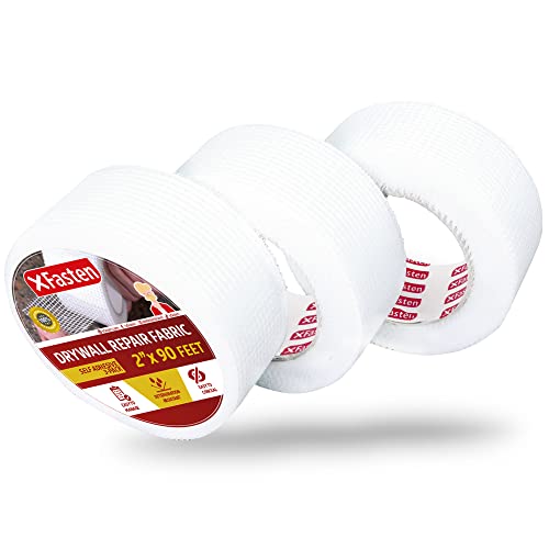 XFasten Drywall Tape Self Adhesive (3-Pack 270ft Total) Heavy-duty Fiberglass Drywall Mesh Tape for Dry Wall Repair, Joint Mesh Sealer, Patch Holes, and Sheetrock Seam Stress Cracks - 2-Inch x 90-Feet