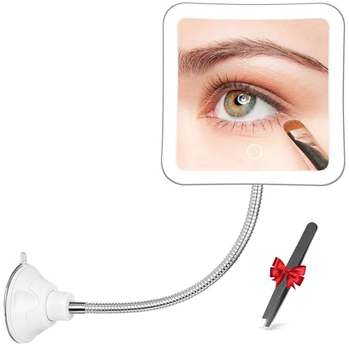 Image of Fabuday Flexible Gooseneck 30X Lighted Magnifying Mirror with Tweezer - Upgraded Rechargeable Makeup Mirror with Lights, LED Travel Mirror with Suction Cup for Bathroom, 3 Color Lighting, Square