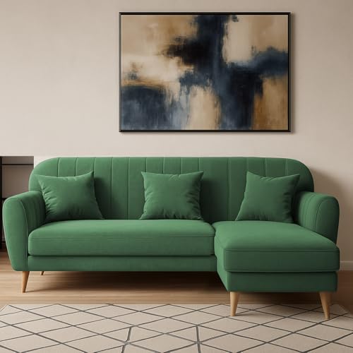 Image of Atticus RHS 4 Seater L Shape Sofa Set for Living Room (Green Fabric) Premium Fabric Sofa Set