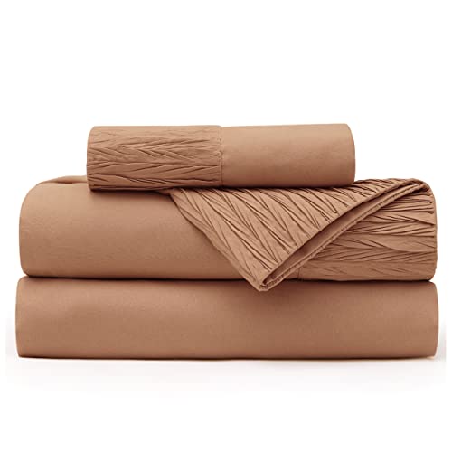 Bedsure Twin Xl Sheets Dorm Bedding - Soft 1800Tc Extra Long Twin Bed Sheets, 3 Pieces Hotel Luxury Burnt Orange Sheets Twin Xl, Easy Care Microfiber Sheet Set #TOP5