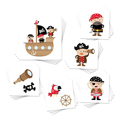 Pirate Temporary Tattoos | Pack of 24 | MADE IN THE USA | Skin Safe | Party Supplies & Favors | Removable