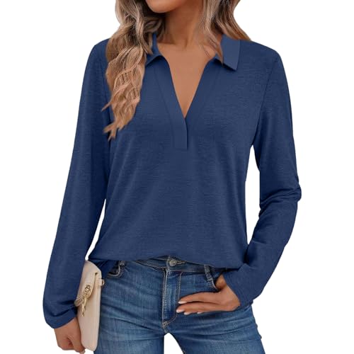 Women's Classic Long Sleeve Tops Casual Regular Fit V Neck