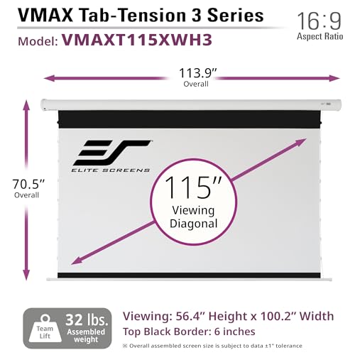 Image of Elite Screens VMAX Tab-Tension 3 Series, 115-INCH Electric Motorized Projector Screen CineWhite ISF Material Movie Home Theater, VMAXT115XWH3