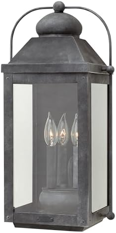Hinkley Anchorage Large Wall Mount Outdoor Lantern, Aluminum, Clear Glass, Arched Carriage Handle, Aged Zinc Finish