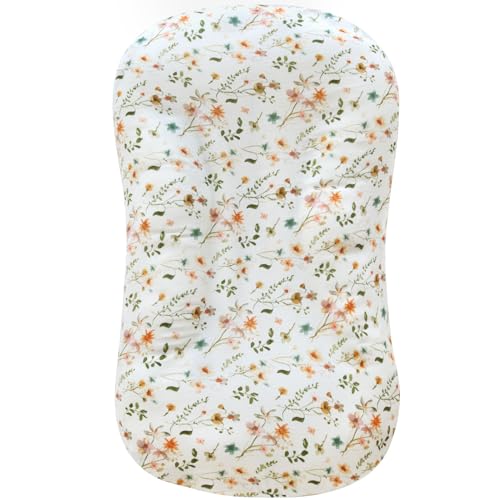 Image of LifeTree Muslin Baby Lounger Cover, Newborn Slipcover Lounger Cover for Boys Girls Infant, Soft 70% Viscose from Bamboo and 30% Cotton, Cover Only, Small Flower Pattern