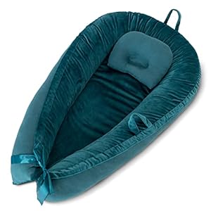 PharMeDoc Baby Lounger – Organic Cotton & Plush Velour Reversible Cover – Newborn Infant Portable Nest with Pillow…