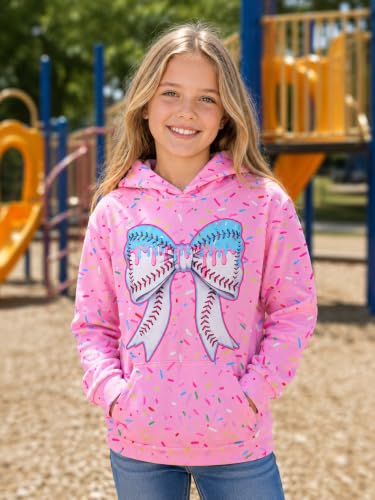 Image of uideazone Girls Graphic Hoodie, Long Sleeve Hooded Sweatshirt 7-14 Years | Girls hoodie with soft lightweight feel, vibrant 3D print and front pocket for school, outdoor play, travel and daily wear.