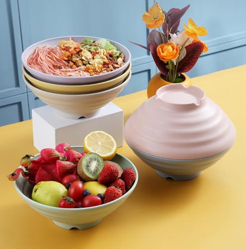 Image of Wheat Straw Salad Bowls Set (900ml) - Large Microwave Safe, Unbreakable & Stackable Bowls for Salad, Pasta, Soup, Ramen - BPA-Free, Eco-Friendly, Lightweight Serving Bowls for Kitchen (4, Multi)