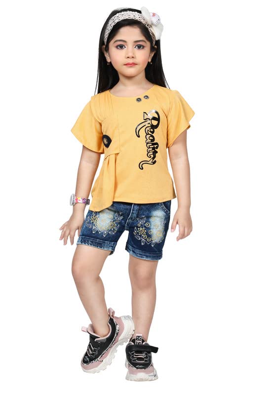Image of F.S Fashion Denim Casual Reality Printed Top and Shorts Set for Girls