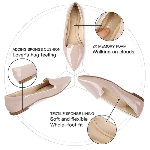 Image of MUSSHOE Black Flats for Women Pointed Toe-Comfortable Business Casual Work Shoes, Dressy Suede Slip On with Memory Foam for Office, Teacher & Standing All Day