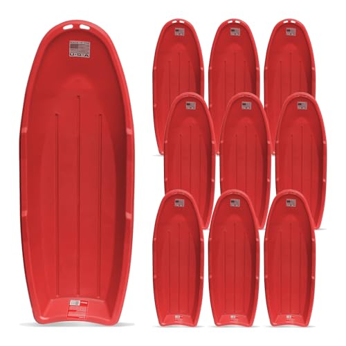 Flexible Flyer Winter Lightning Snow Sleds for Kids and Adults (10-Pack, Red) - 48 Inch Toboggan...