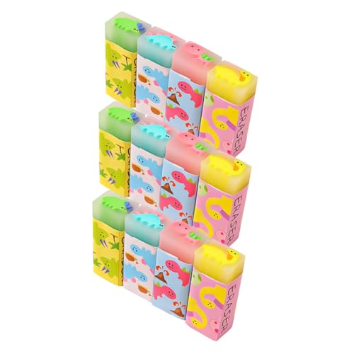 KICHOUSE 12個 かわいい恐竜デザイン小型消し 学生用筆記具に 耐久素材でよく消える 男の子女の子 素材 文房具装飾にも使える