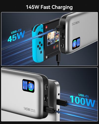 Image of AsperX Laptop Power Bank, 145W PD 3.1 Fast Charging Portable Charger, TFT Smart Display USB C Battery Pack for MacBook /iPhone 16 /Dell XPS /Galaxy S25 /Steam Deck /ipad (Flight-Approved)