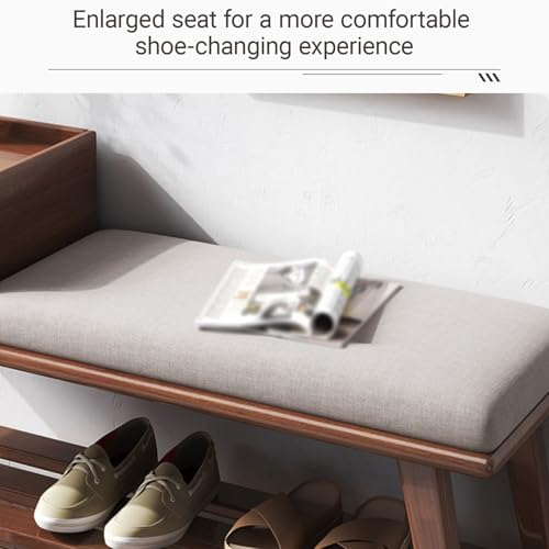 Banc rangement chaussures en bois massif idéal pour une entrée chaleureuse beige