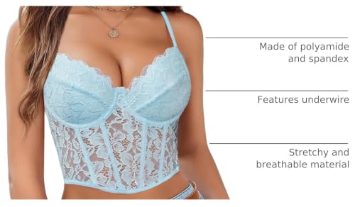 Image of Avidlove Lace Bralette for Women V Neck Bustier Corset Tops with Underwired Racerback Adjustable Strap Crop Top