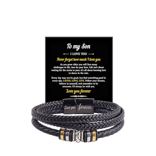 Image of To My Son /Grandson Bracelet From Mom Grandmother, Forever Linked Together Black Braided Leather Infinity Knot Inspirational Bracelets Engraved Love You Forever Birthday Gift Jewelry