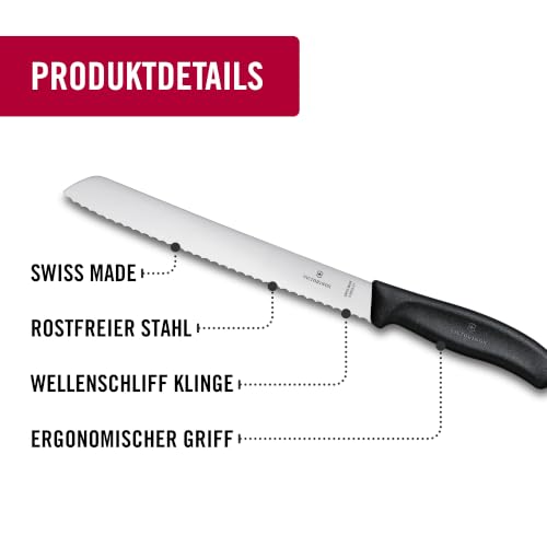 Victorinox Swiss Classic, Profi Brotmesser, Extra Scharfe Klinge, Wellenschliff, 21 cm, Robuster Kunststoffgriff, Rostfreier Stahl, schwarz – Ansicht 4