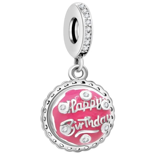 WINRARO Colgante de pastel de cumpleaños rosa para pulseras, colgante de cuentas de plata de ley 925, regalo de joyería para mujeres, niñas, mamás y familias