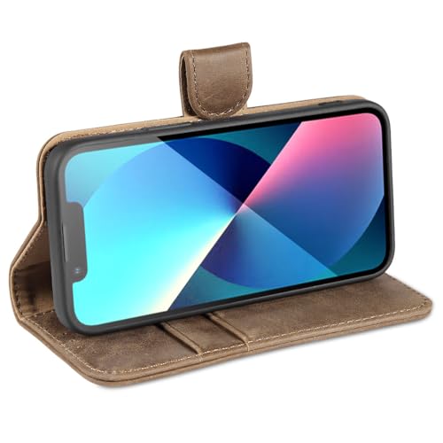 Coque cuir véritable iPhone 13 Mini étui portefeuille marron
