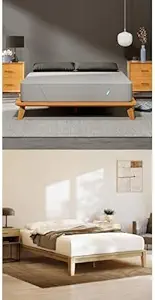 Siena 14” Cal King Mattress & 2 Bonus Pillows with Bamboo Bed Frame - Natural Color - Medium Firm Memory Foam - Premium Pressure Relieving Layers - Easy Tool Free Set Up - Holds Up to 800 Pounds