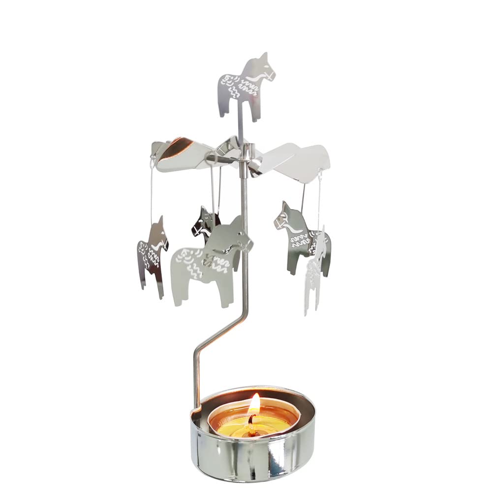 Kingnero 1 Rotary Candle Holder Spinning Candleholder Tea Light Candle Powered Carousel Small Gift (Horse)