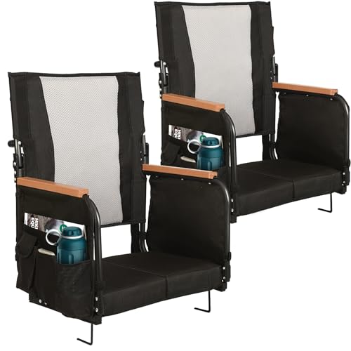 Extra Wide Stadium Seats with Back Support, Comfy Bleacher Chairs with Back Cushion, Cup Holders, and Storage Pockets, Foldable and Portable Bleacher Seat with Armrests