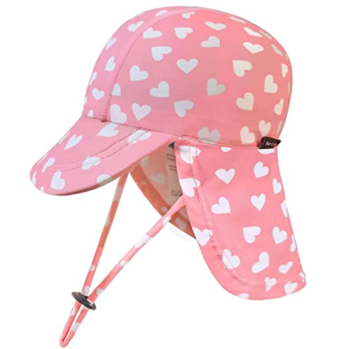 weVSwe Baby Bademütze UV Mädchen Sonnenhut Neugeborenes mit Schnur UPF 50+ Sommer Neck Flap Cap Rosa Herz 0-6 Monate