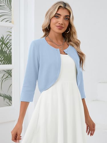 Image of Heymoments Women's 3 /4 Sleeve Casual Shrugs Lightweight Open Front Cropped Cardigan for Dresses