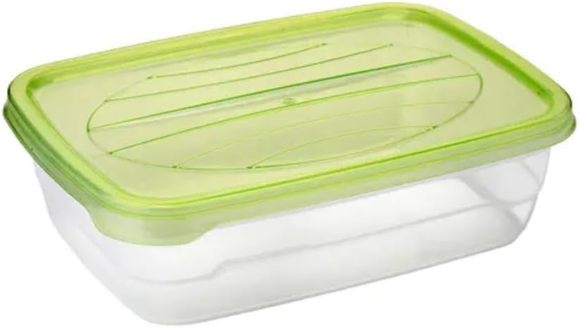 Plastic Food Storage Container with Green Lid, Rectangular, Clear Base, Airtight Seal