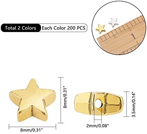 PandaHall 400pcs Star Silver Gold Beads Small Hole Spacer Beads Star Charm Beads for DIY Jewellery Necklace Earring Bracelet Handmade Crafts Supplies