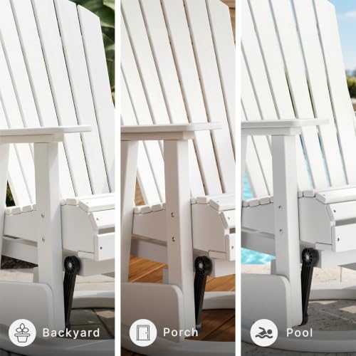 Image of Signature Design by Ashley Hyland Wave Outdoor Casual Swivel Glider Adirondack Chair with 360-Degree Swivel, Weather Resistant HDPE, 18 inch Seat Height, White