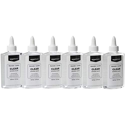 Image of Amazon Basics Washable Liquid School Glue for Arts and Crafts, Home and School, 5 oz (147ml) Bottle, Clear, 6-Pack