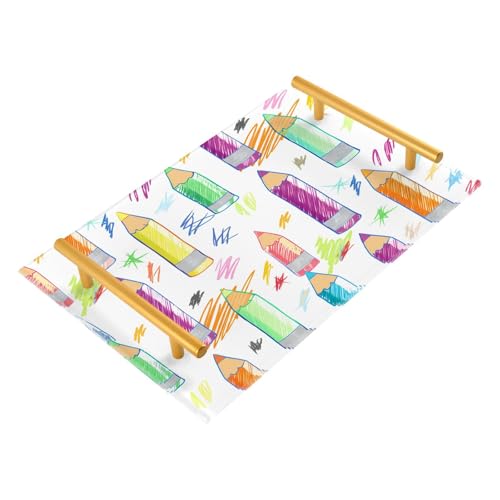 BOESI Doodle Color Pencils Tray, Tray with Handles, Countertop Organizer, Decorative