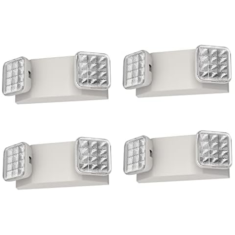 EXITLUX 4 Pack White LED Exit Sign with Emergency Lights with Battery Backup Adjustable Two Head Ultra-Bright -White Commercial Fire Safety Light for Business Cover