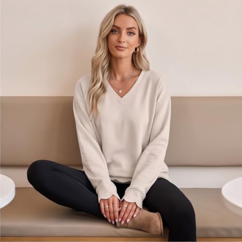 Womens Oversized Sweatshirt Fall Scallop Vneck Y2K Tunic Sweatshirt - image 3