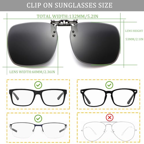 Polarized Clip on Sunglasses over Prescription Glasses Unisex, Large Size 60x53MM UV400 Flip-up Clip-on Shades2