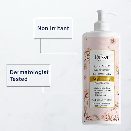 Image of Raissa Face Wash Cleanser with Kojic Acid & Niacinamide for Dull, Uneven Skin, 200ml | Brightening Formula with Japanese Tsubaki & Plant AHAs