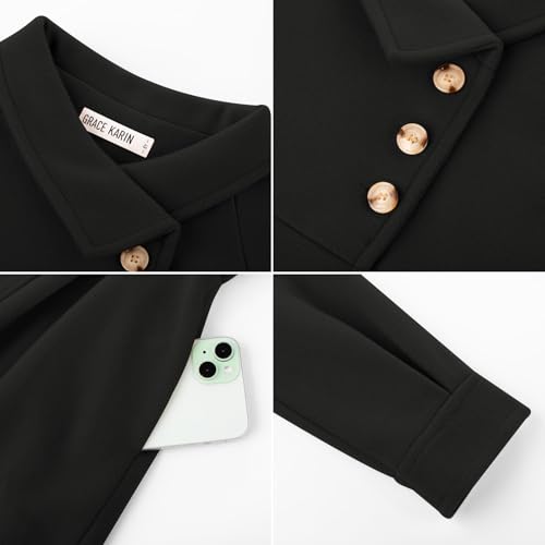 GRACE KARIN Girls Dress Coat Kids Wool Lapel Long Button Jackets Fall Winter Outerwear Peacoat with Pockets 5-12Y3