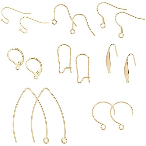 UNICRAFTALE Über 48pcs 8 Arten Ohrring Haken Kits 304 Edelstahl Ohrhaken Hebel Ohrringe Goldene Ohrring Haken Ohrring Teile Cover
