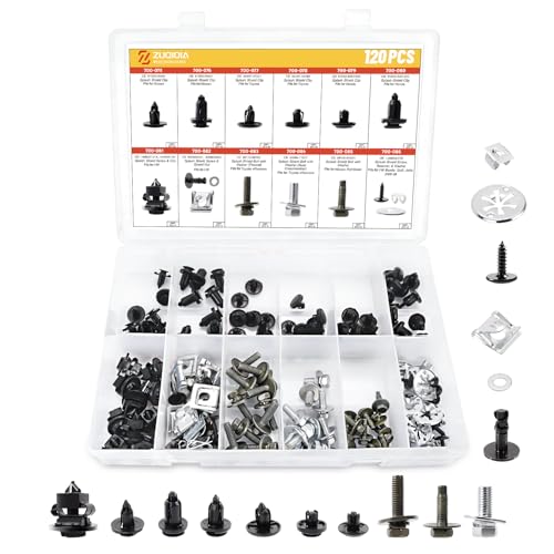 Zuqioia 120Pcs Car Push Retainer Clips, Engine Under Cover Splash Shield Guard Body Bolts Screws Washer, Skidplate Hardware for Most Cars Fender Bumper Undertray, Replace# 030-212