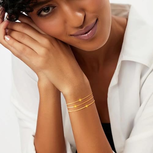 Bracelet for Women - Dainty Stack Bracelets Trendy Adjustable 14K Gold Plated Thin Paperclip Bead Box Satellite Figaro Cuban Link Chain Bracelet Set for Women Waterproof Jewelry Gift
