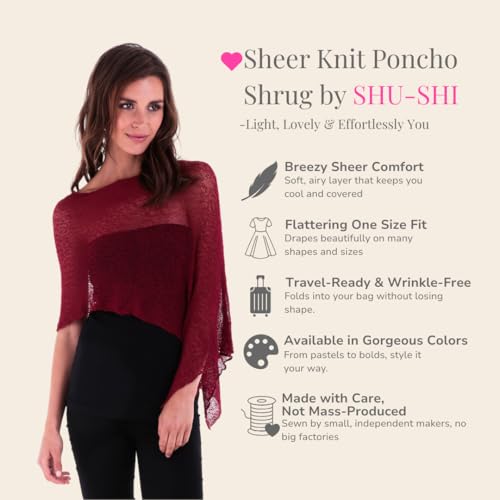 Image of SHU-SHI Womens Sheer Knit Poncho Shrug Lightweight Cover Up One Size Fits Most