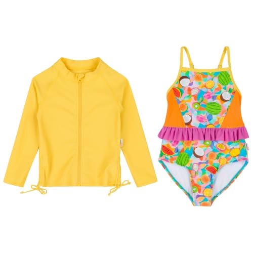 Image of SwimZip Girls' Long Sleeve Rash Guard & 1-Piece Swimsuit - UPF 50 Sun Protection
