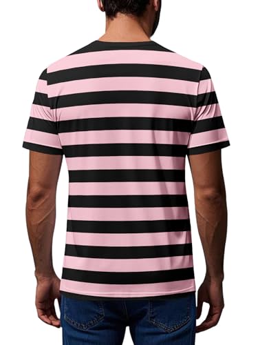 Mens Striped T-Shirt Short Sleeve Crewneck Classic Horizontal Stripe Tee Top4